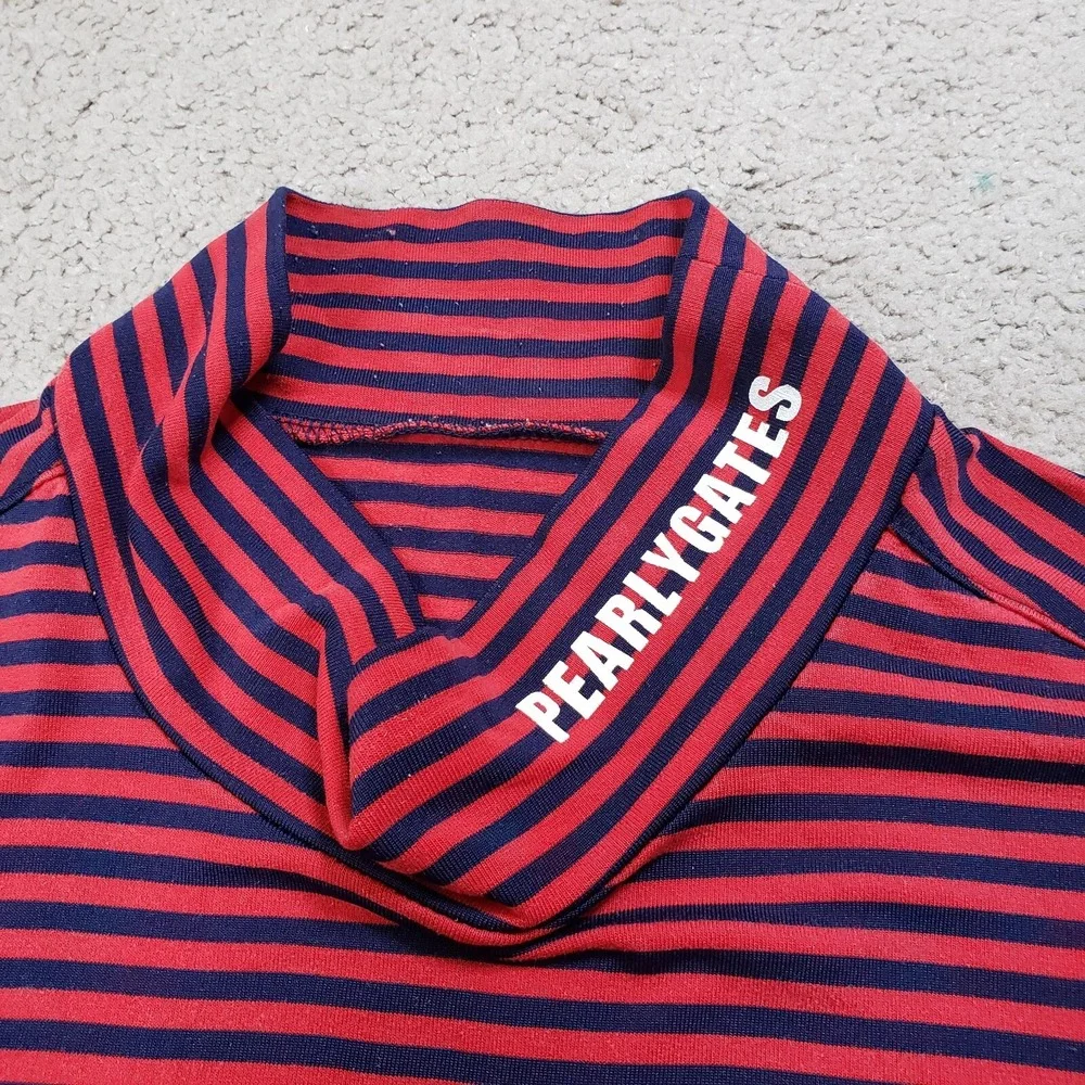 Pearly Gates Shirt Men 6 2XL Red Navy Stripe Mock Rugby Anime Stretch Cutsew - Picture 4 of 14